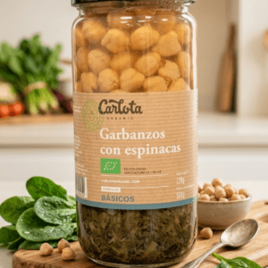 bote de garbanzos con espinacas