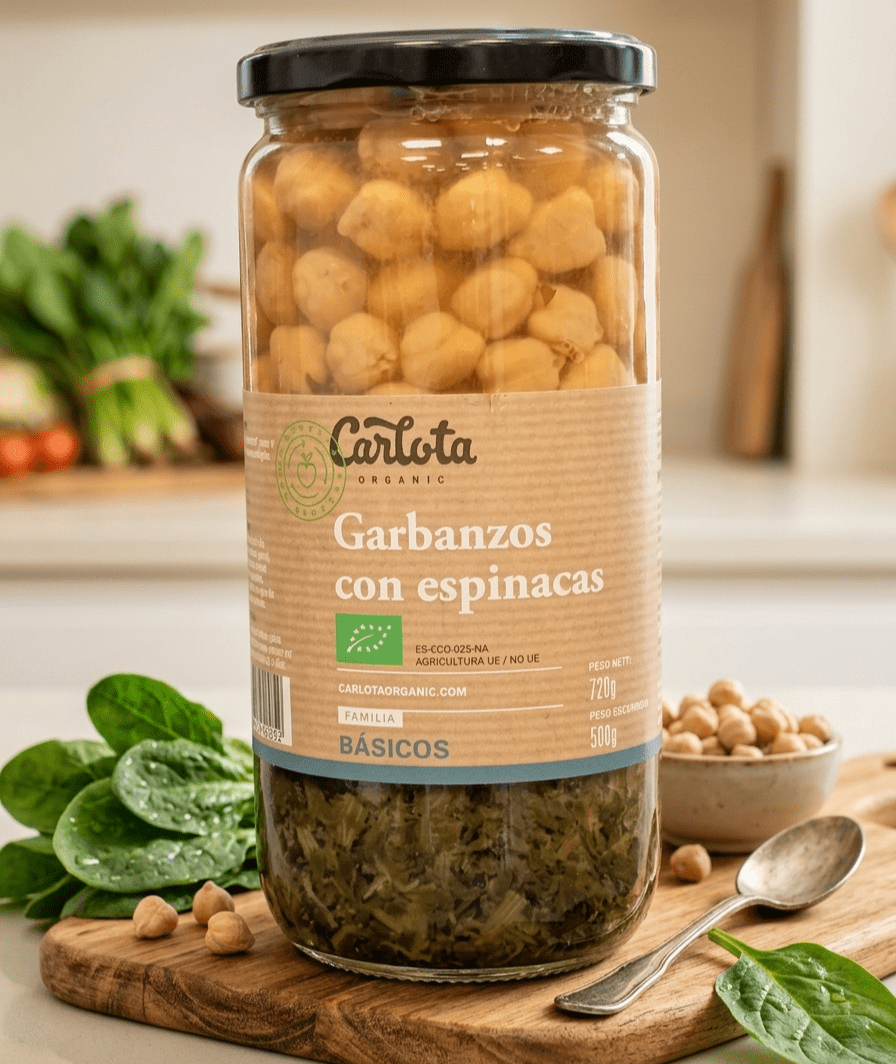 bote de garbanzos con espinacas