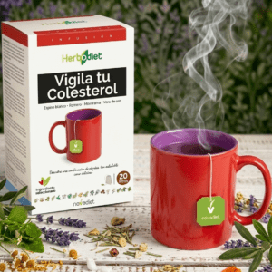 Caja frontal de la infusión Herbodiet Vigila tu Colesterol de Nova Diet