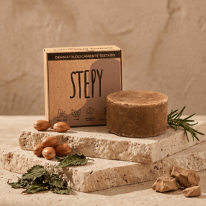 Caja de champú sólido Alhina Stepy para cabello teñido.
