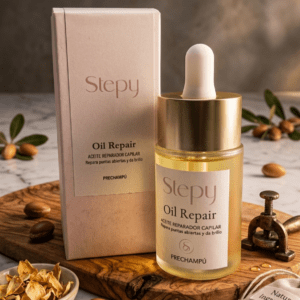 Aceite reparador capilar natural Oil Repair de Stepy para puntas abiertas.
